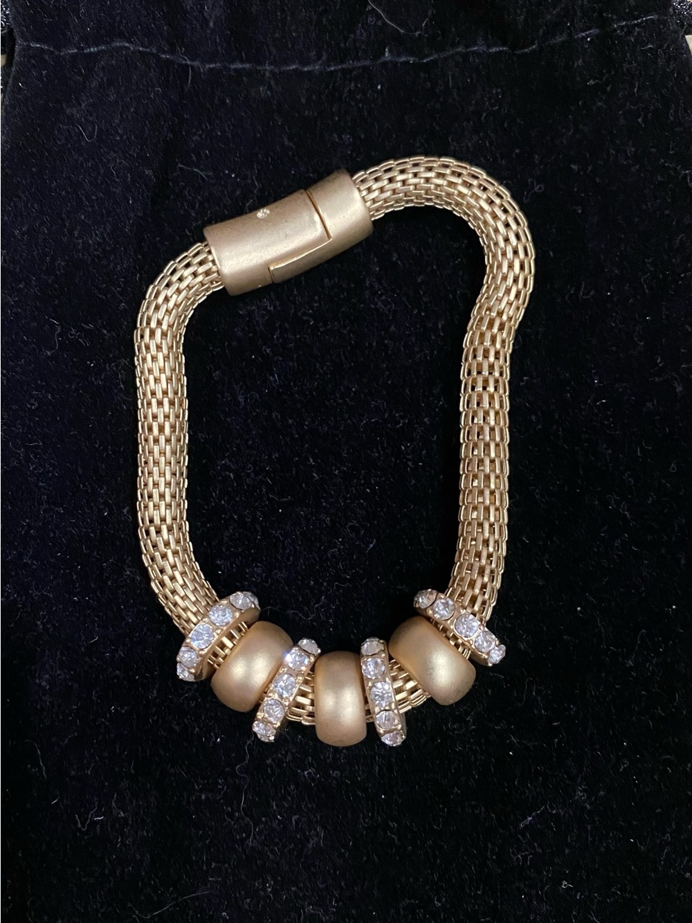 Chico's Gold-Tone Mesh Bracelet with Crystal Rondelle Accents